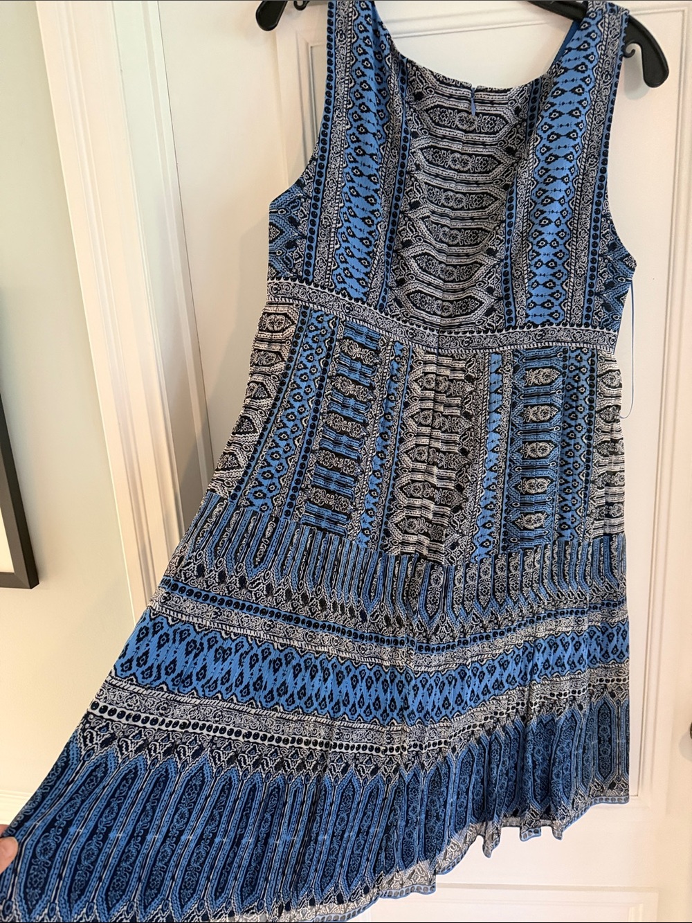 J crew silk Women’s Blue Patterned V-Neck Dress - Picture 6 of 8